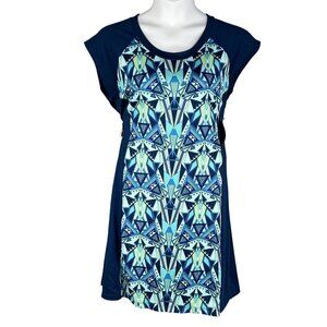Title Nine Women XL Sleeveless Tunic Dress Blue Green Geometric Print Athleisure